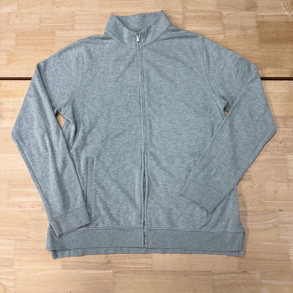Peter Millar Mens Full Zip Track Jacket Gray Marlin Logo Mock Neck Large